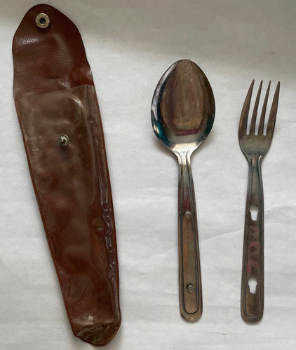 Vintage Camping Utensil Set Japan Stainless Spoon Fork Nesting with Case