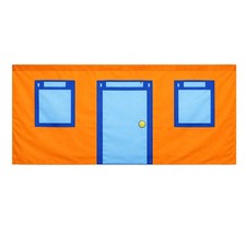 Bettvorhang für Hochbetten Kinderbett Vorhang Bettgardine Orange Blau Haus-Motiv