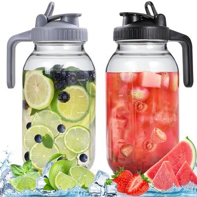 Glass Pitchers with Lid, Set of 2, 64OZ LeakProof Airtight Mason Jars, Wide M...