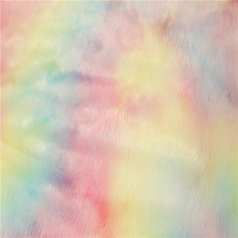 1M Rainbow Tie Dye Velvet Faux Plush Fur Fabric Cloth Thick Warm Soft Craft Warm - Image 3 of 4