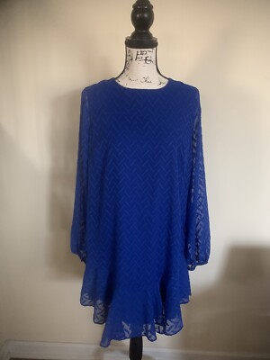 BCBG Max Azria Womens Blue  Long Sleeve Shift Dress-Sz M