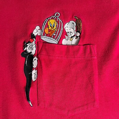 vintage 90s WB Looney Tunes Embroidered Sylvester & Tweety Pocket
