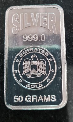 Rare 50 gram silver bar Emirates gold
