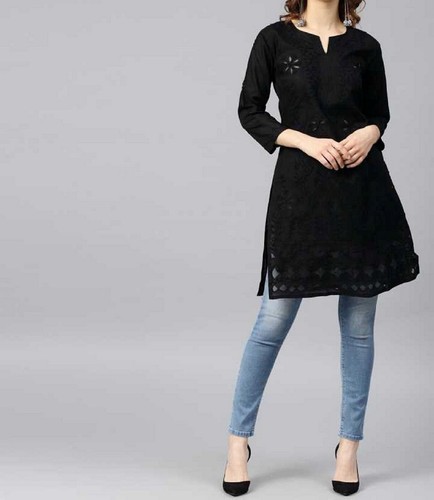 Black Women Net Dommon Cotton Kurti 