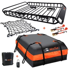 Universal Roof Rack Cargo Carrier Basket SUV Top Luggage Holder & Waterproof Bag