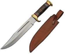 Bowie Fixed Knife 11" Stainless Steel Clip Point Blade Leather/Pakkawood Handle