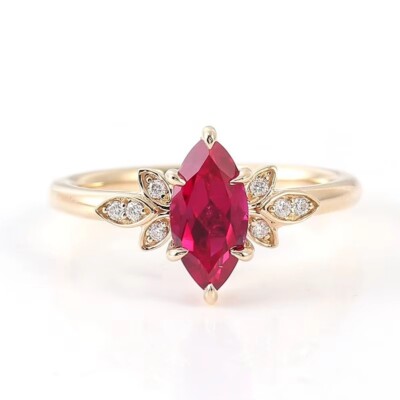 Marquise Cut Lab Created Ruby Solitaire Ring - Prong 925 Sterling Silver Jewelry