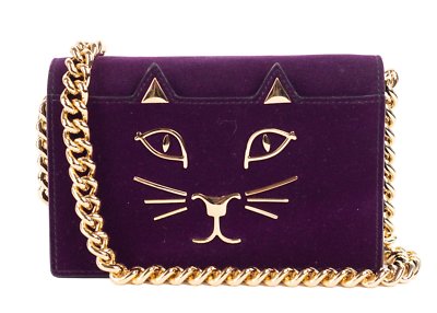 CHARLOTTE OLYMPIA 猫耳 バッグ $1025 NEW Charlotte Olympia FELINE PURSE Velvet Amethyst Dk Purple