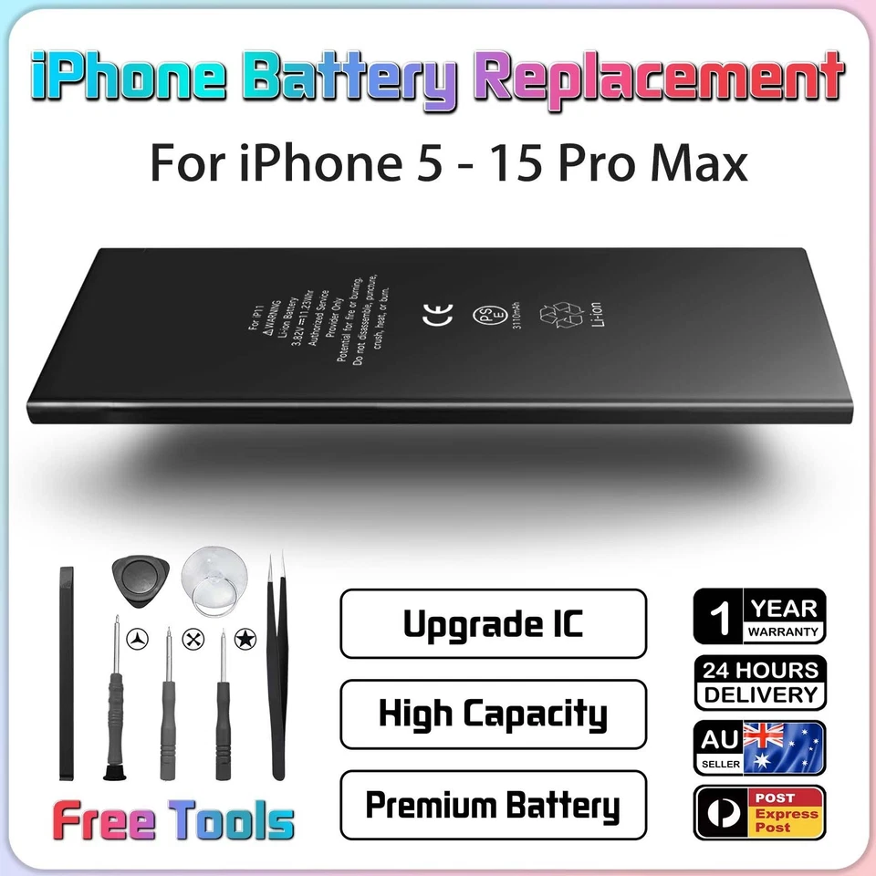 iPhone  Battery X XR Xs 11 12 13 14 15 Pro Max 5 6 7 8 Plus OEM New High Quality - image 1 of 1