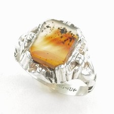 Sterling Silver Ring Dendritic Agate Orange Size 4 1/2