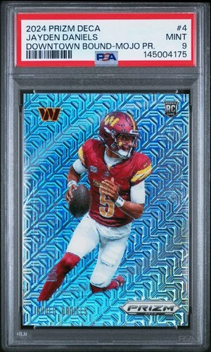 2024 PANINI PRIZM DECA DOWNTOWN BOUND MOJO PRIZM #4 JAYDEN DANIELS RC 4/30 PSA 9