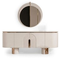 Beigefarbene Anrichte Mit Spiegel Kommode Design-Sideboard Aus Holz