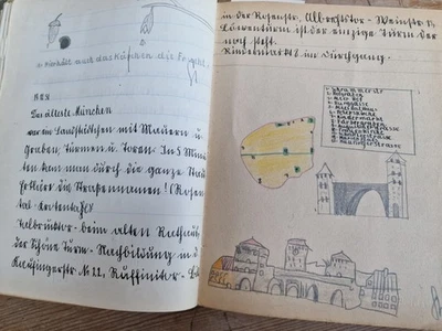alte Schulheft 30er Jahre Sütterlin mit vielen Skizzen München & Bayern Heimat - Bild 1 von 4