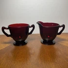Vintage Anchor Hocking Royal Ruby Red Glass Footed Sugar and Creamer Set