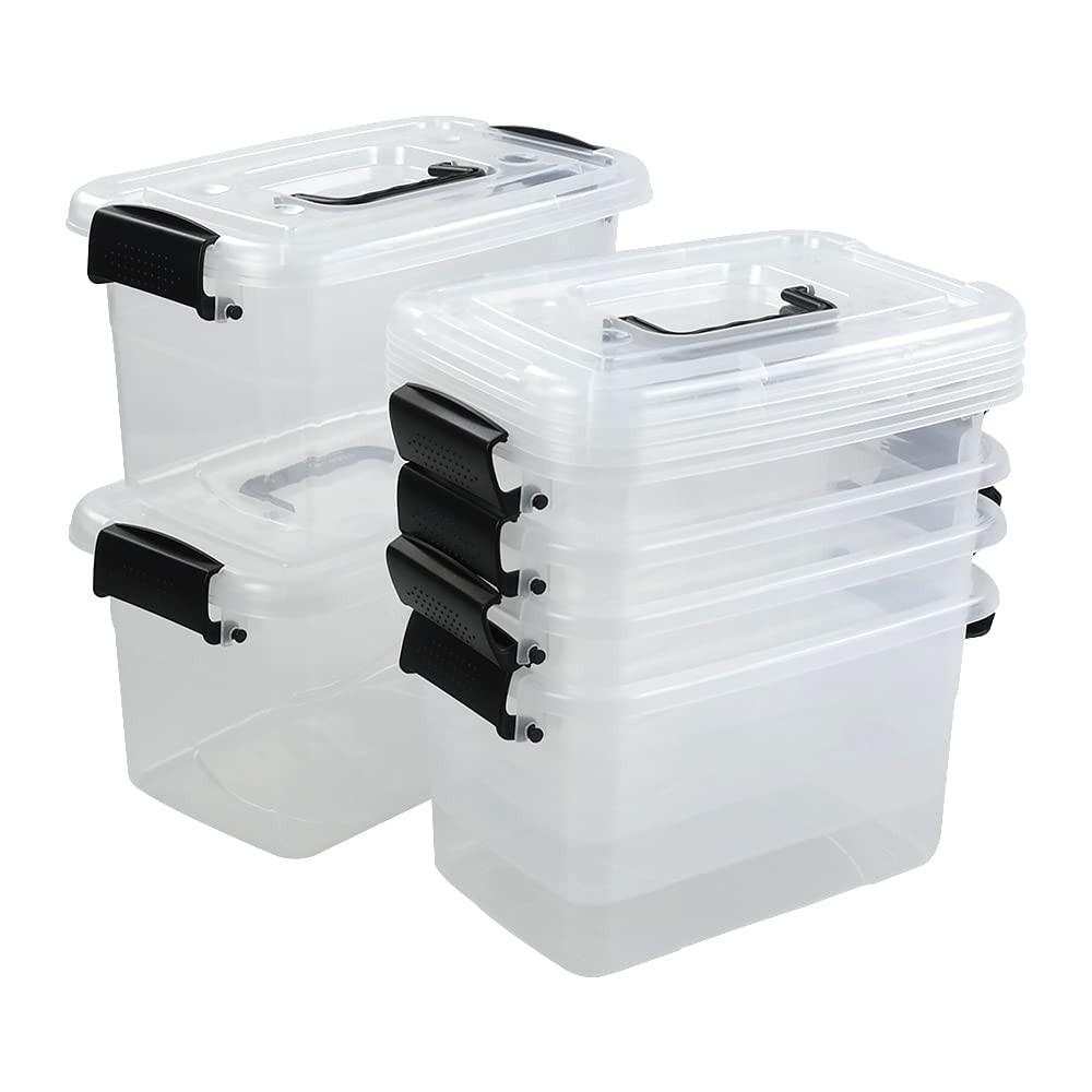 Clear 5.5 Quart Latch Storage Bin - 6 Pack Small Plastic Boxes