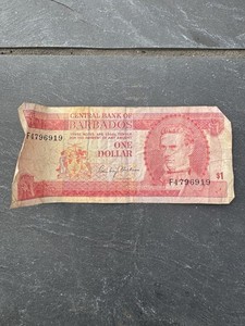 1970s Vintage Central Bank Of Barbados $1 Bill Banknote - Circulated Condition