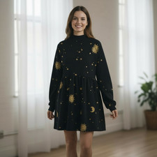 Rare Lazy Oaf Celestial Sweatshirt Dress Sun Moon Stars Gothic LS Black S/M