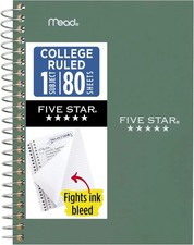 Five Star Spiral Notebook, 1 Subject, College Ruled Paper, 4-3/8" x 7", Personal