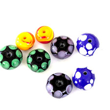 Lampwork glass beads LOT of 8, blue green yellow patterned handmade