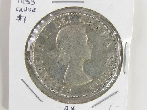 1953 Canada .800 80% Silver Dollar Canoe .6 toz QEII KM#54 AU