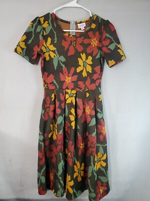 LULAROE Dress Women's Size XS Amelia Floral Fall Colors Fit