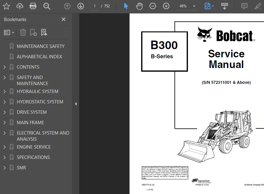 BOBCAT B300 BACKHOE LOADER OPERATORS OWNERS SERVICE REPAIR SHOP MANUAL PDF USB - Image 4 of 4