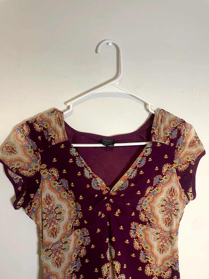 Top forrado geométrico púrpura Nicole by Nicole Miller Y2K talla M Foto 4 de 4