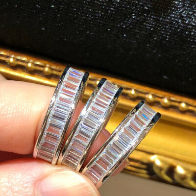 New Women Fashion Baguette Crystal Full Eternity Channel Setting Ring 9iuy