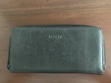 Rosetti Black Zip-Around Wallet, Holds ID, Cards, Coins, 8” x 4”