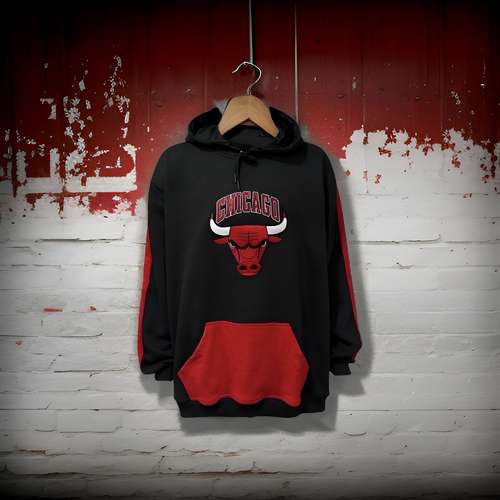^CHICAGO 23^ (BLACK-RED) PULLOVER HOODIES (EMBROIDERED) - Picture 9 of 16
