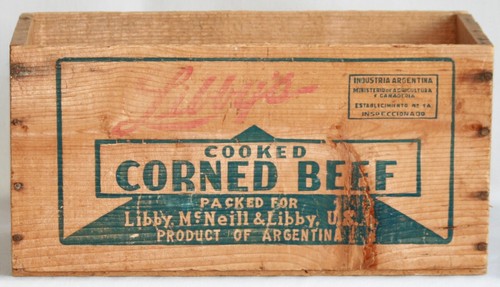 ORIGINAL Libby's Cooked Corned Beef Wood Shipping Crate Argentina to Portland OR - Picture 4 of 15