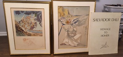 Salvador Dali HOMAGE TO HOMER Return Of Ulysses & Helen Of Troy 2 PC + Display
