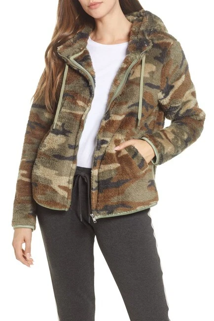 PJ Salvage Cool Cozy Leopard Print Faux Fur Jacket In Olive