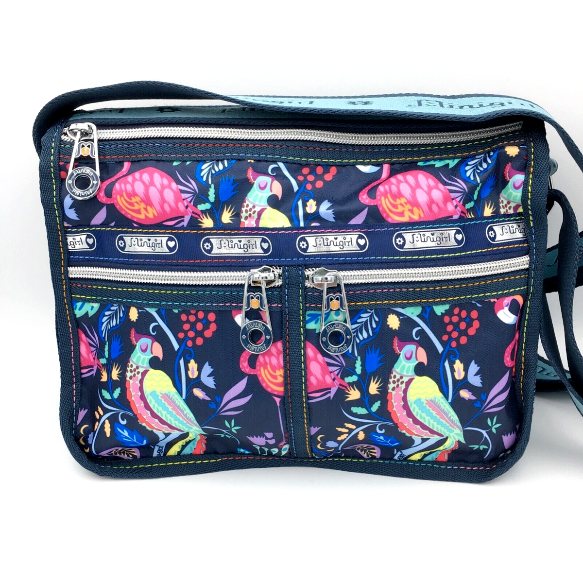 MINIGIRL blue nylon crossbody bag - colorful tropical floral