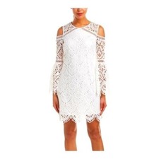 Laundry by Shelli Segal White Eyelet Cold Shoulder Dress w/Bell Sleeves Sz 2