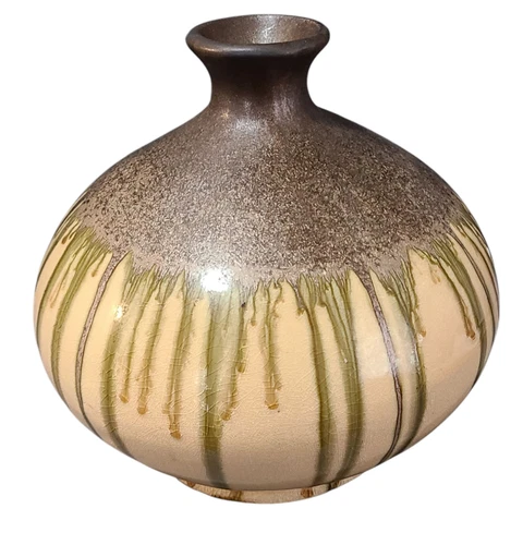 Vintage Mid-Century-Modern Studio Art Pottery Drip Glazed Earth Tone Vase
