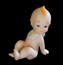 Lefton 1985 Kewpie Bisque Reclining Baby Vintage Figurine 05180 Blue Wings-2.25"