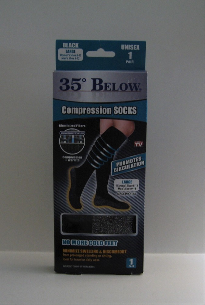 35 DEGREE BELOW COMPRESSION SOCKS | LARGE | Black | Unisex | 1 Pair | ASOTV