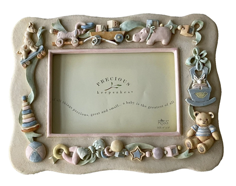 Marco de fotos de bebé juguete animales vintage Russ bebé precioso marco de recuerdos 4x6 Foto 2 de 4