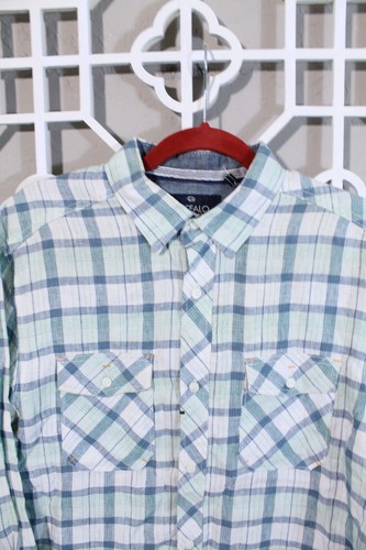 Buffalo David Bitton Button Up Shirt Mens M Green Blue ALL LINEN Slim Pockets - Picture 9 of 19