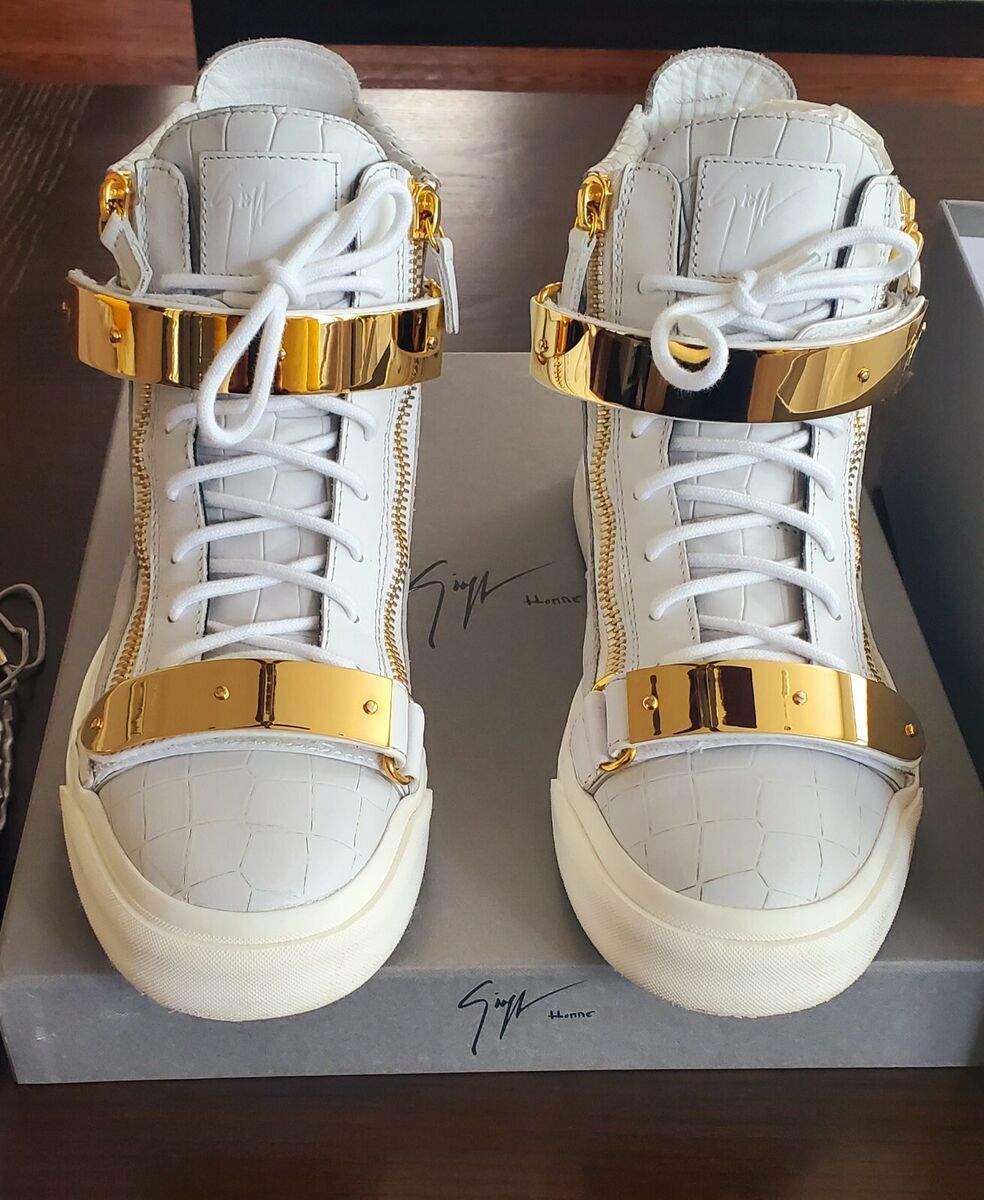 GIUSEPPE ZANOTTI White Gold Croc-embossed Leather High Top GIUSEPPE ZANOTTI White Gold Croc-embossed Leather High Top