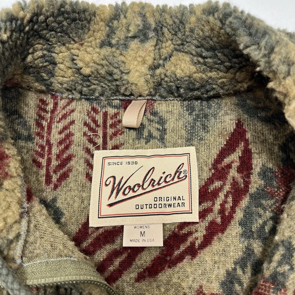 Chaqueta De Colección Woolrich Fuzzy Sherpa Cremallera Hojas Otoño Mujer Talla M HECHA EN EE. UU. Foto 3 de 4
