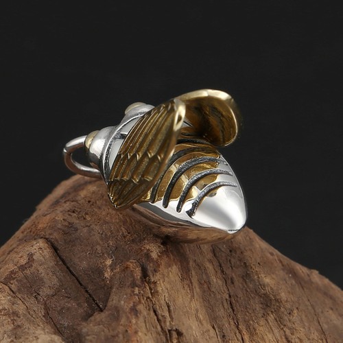 Real Solid 925 Sterling Silver Men Women Lucky Gift Glossy Cicada Pendant - Picture 4 of 15