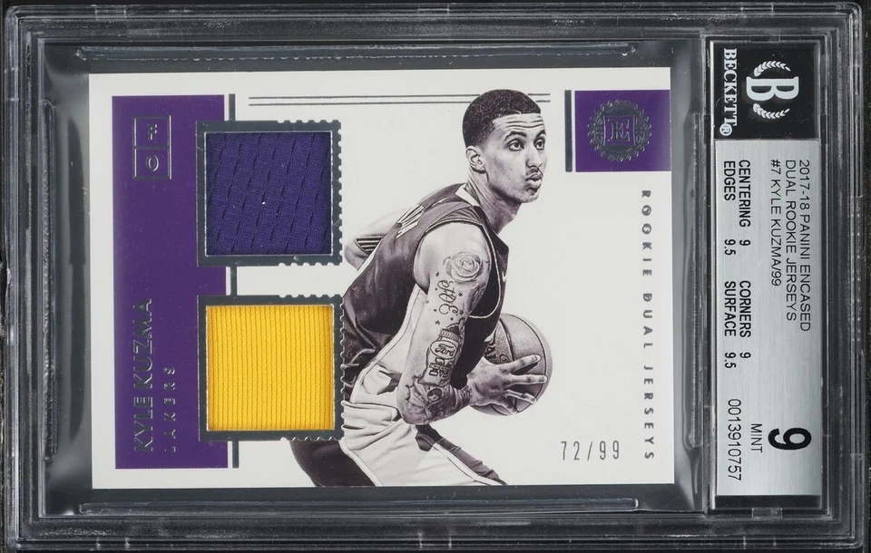 BGS 9 /99 凯尔·库兹马新秀补丁 2017 - 18 包裹双湖人队 RC 完好 — 第 3/3 张图片