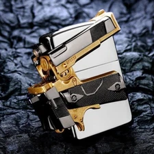 New Zippo oil Lighter Gun gold silver with box