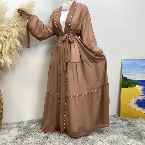 Dubai Abaya Abierto Mujeres Musulmanas Cárdigan Maxi Vestido Cuentas Caftán Vestido Árabe Vestidos - Imagen 48 de 66