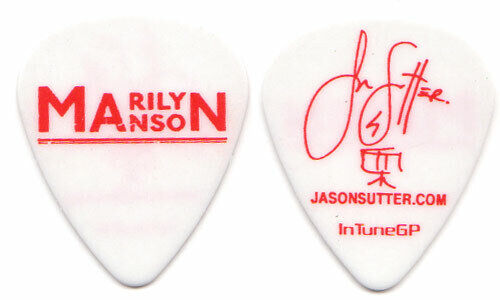 Marilyn Manson Guitar Pick : 2012 Cruel World Tour Jason Sutter white red - Afbeelding 1 van 1