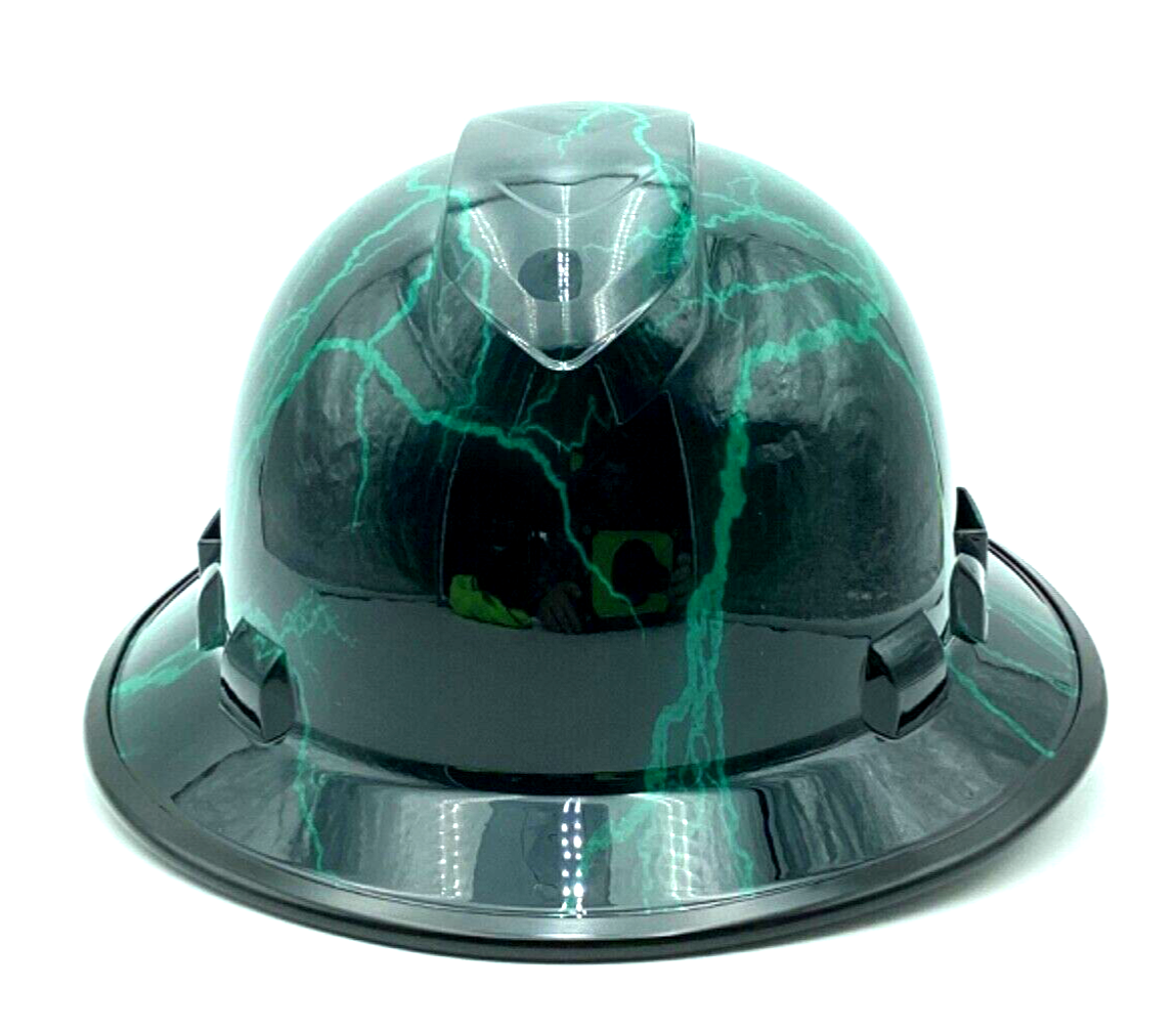 Bad Ass Vented Wide Brim Hard Hat HydroDipped Candy Green Lightning w