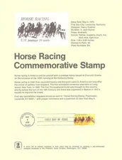 #7408 10c Horse Racing Stamp #1528 Souvenir Page