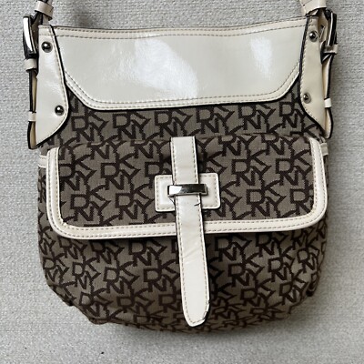 Women Crossbody Purse Beige DKNY Signature Canvas and Leather Shoulder Bag  Chic